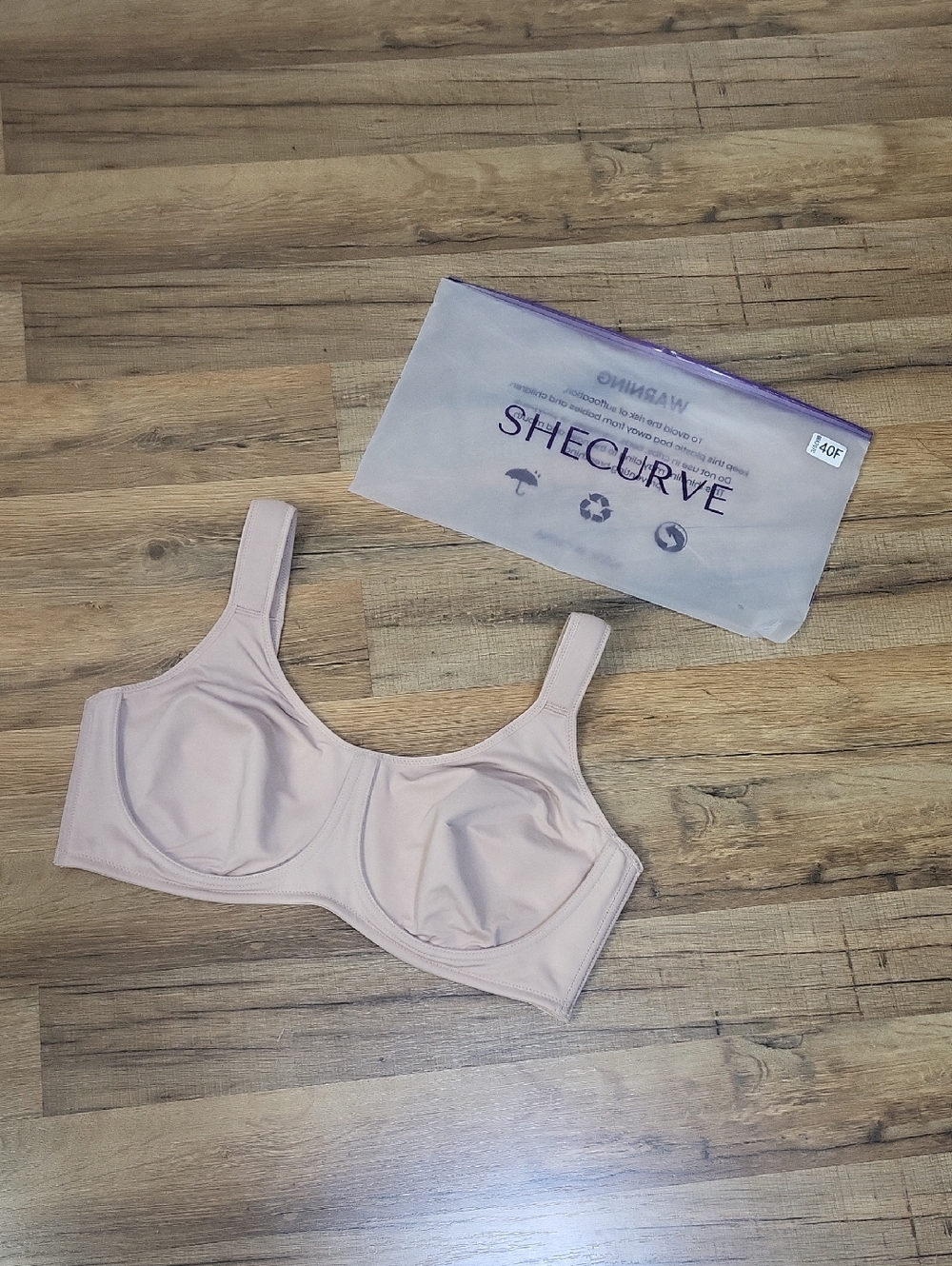 SHECURVE Tan Underwire Unlined Wide Padded Strap Bra - 40F